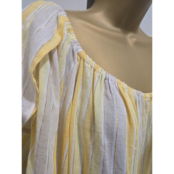 Cato Linen Blend Yellow Stripe Blouse Womens 22 24 Metallic Thread Flutter Boho - Picture 2 of 8